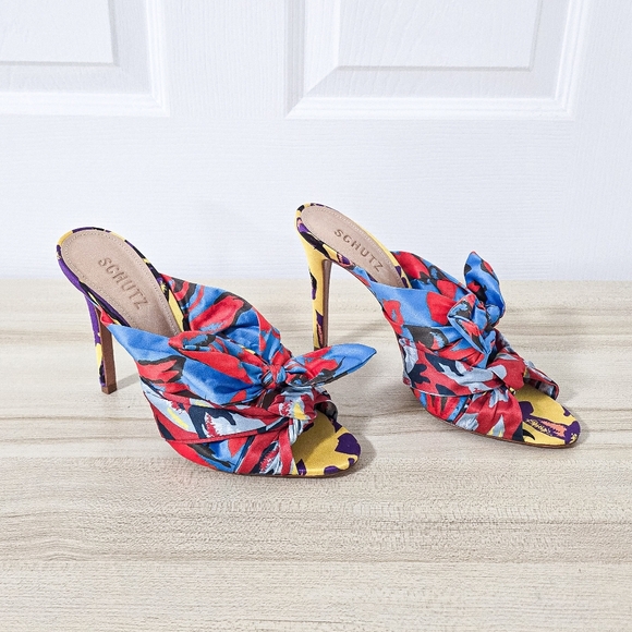 Schutz X Adriana Lima Floral Satin Twist Knot Mule Sandals Size 39/9 - Picture 10 of 10
